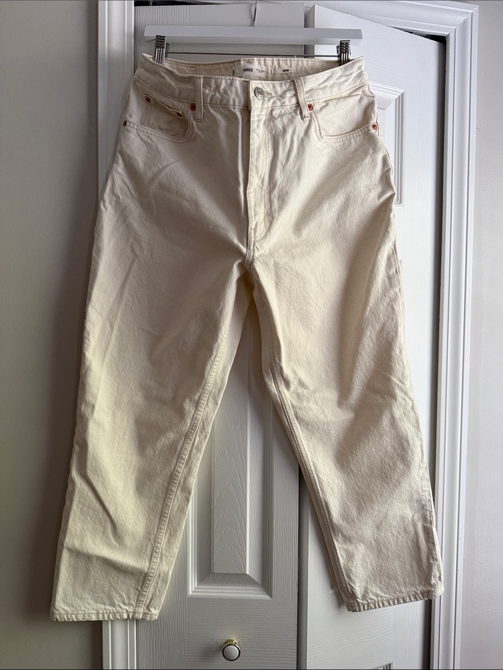 Mango Women's High-Rise Mom Straight Leg Jeans Cream